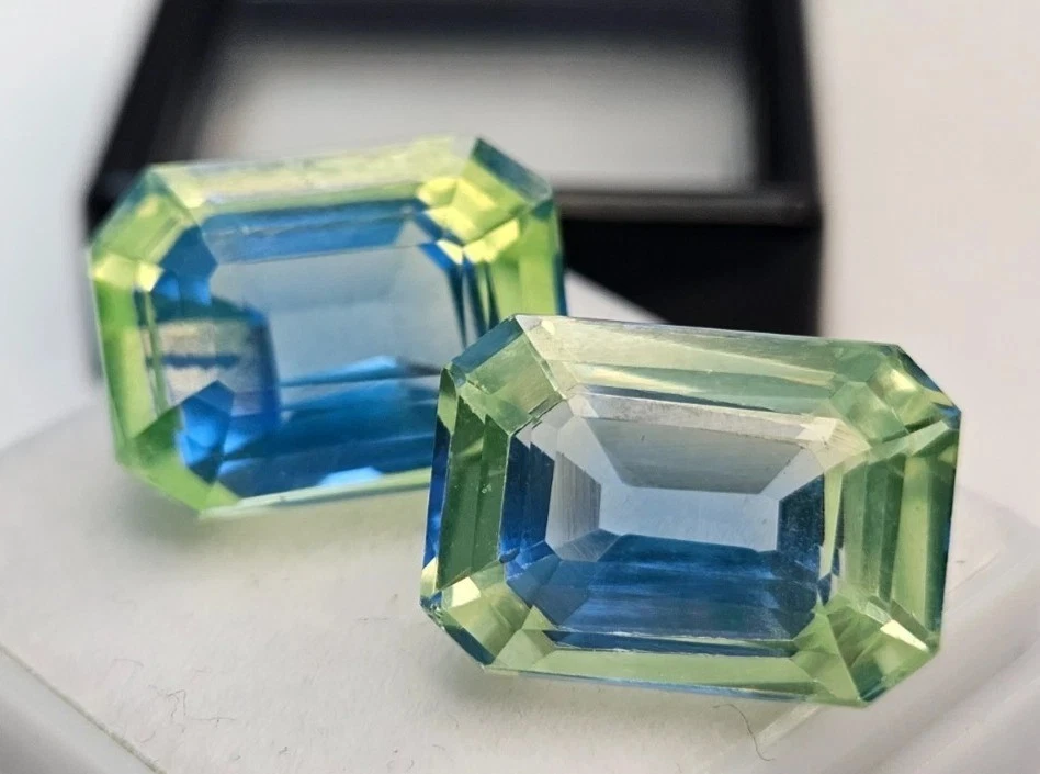Par de pedras preciosas naturais com certificação EGL corte esmeralda safira Pitambari 23-25 quilates - Imagem 3 de 4