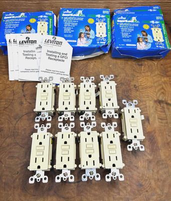 (3 Box, 9 Outlets) Leviton 15A-125V Smart lock Pro GFCI Outlets 7599-1 Ivory