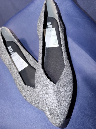 MIA LTD Edition Women's Pointed Toe Slip-On Knit Flats Gray Polyester US 8.5
