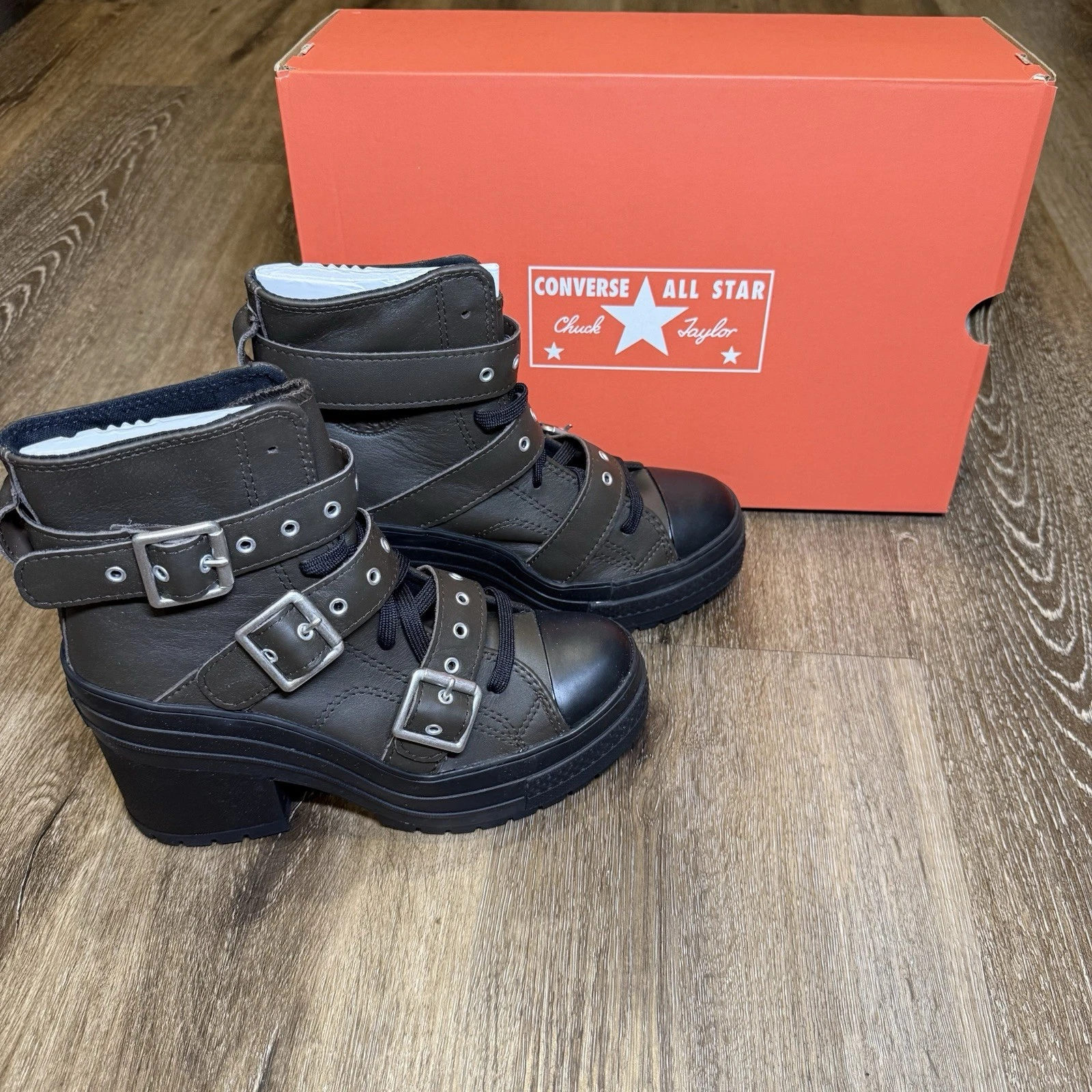 Converse Chuck 70 De Luxe tacco pelle fibbie donna 6 marrone nero punk grunge