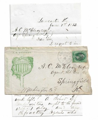 1872 Lancaster KY Letter From J.T.H. Kemper, Aetna Insurance Agent ~ Frustration