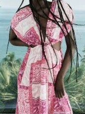 ZARA WOMENS PATCHWORK CUTOUT PINK MAXI DRESS SMALL 3709/917/330/S
