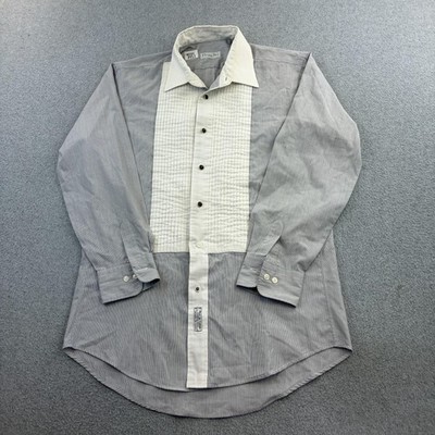 Christian Dior Dress Shirt Mens 15.5 32/33 Gray Bib Front Slim Fit Formal