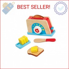 Melissa  Doug Bread and Butter Toaster Set 9 pcs - Wooden Play Food and Kitch