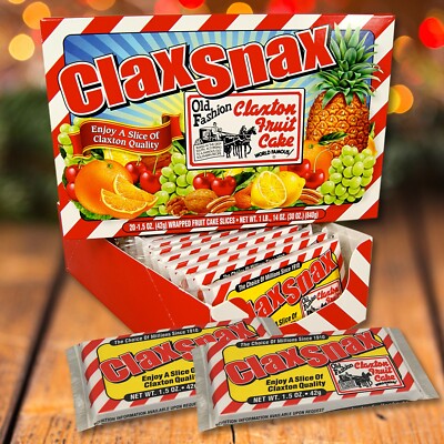 20-Count Carton of ClaxSnax - Individually Wrapped Slices of Claxton Fruit Cake