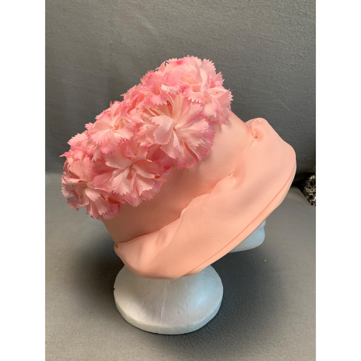 Vintage 1950s Modern Miss Pink White Floral Half Hat Headpiece Union Made USA Vintage Lily of the Valley Hat with Pale Ivory & Pink Floral  main image 2