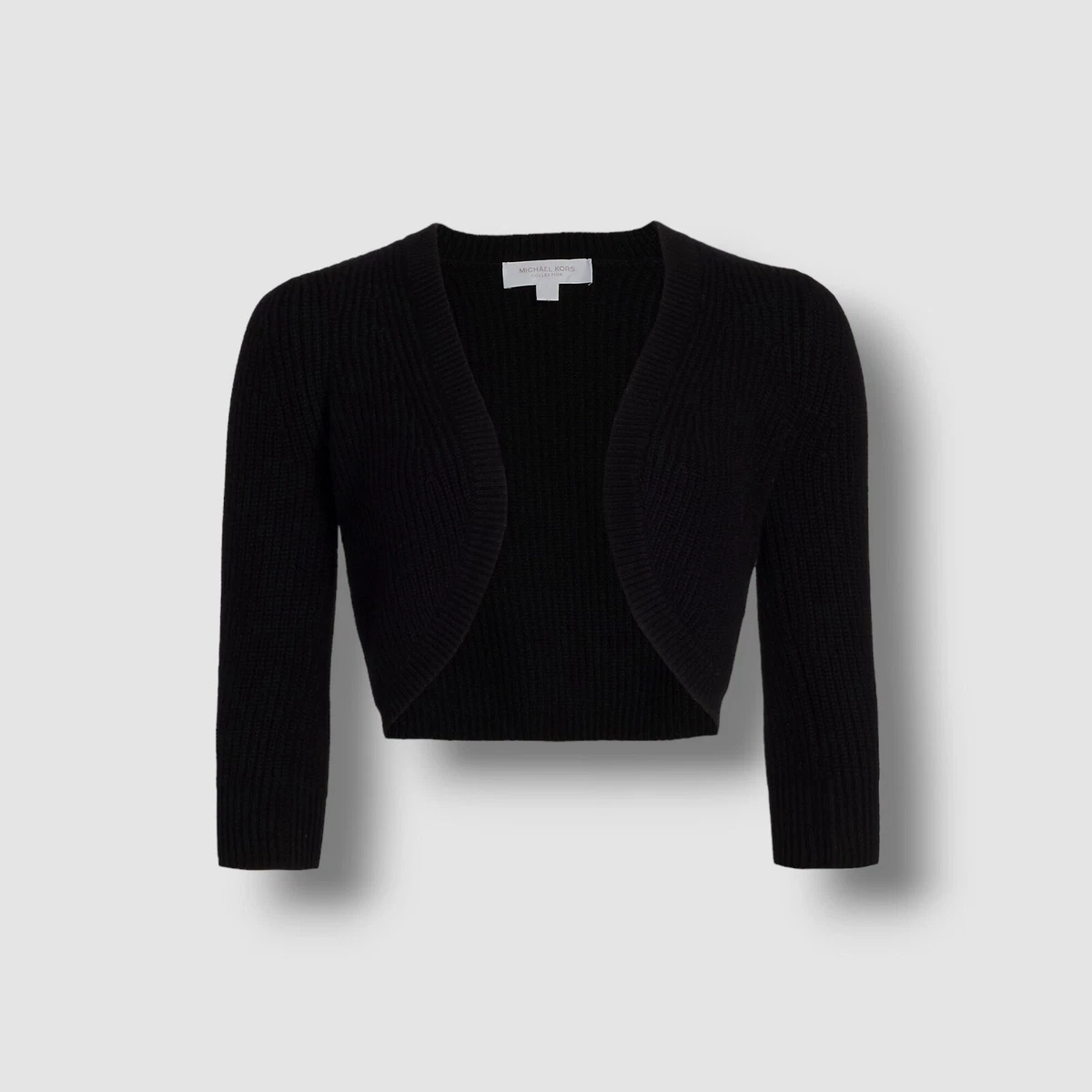 890 Michael Kors Collection Women s Black Ribbed Cashmere Shrug Sweater Size XL