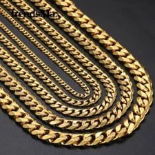 3/5/7/9/11mm Curb Cuban Chain Necklace or Bracelet Gold Plated Stainless Steel