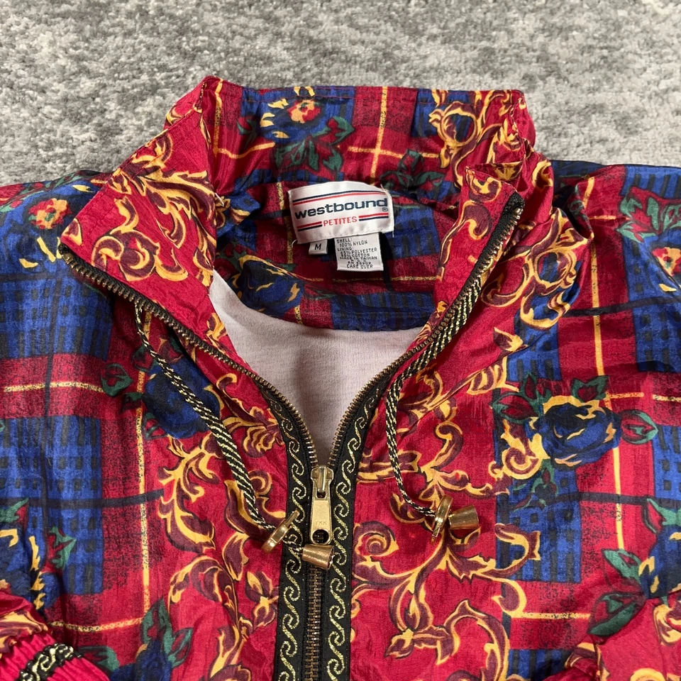 Chaqueta de Colección Westbound Para Mujer Mediana M Roja Nylon Años 90 Estampado Completo Almohadillas para el Hombro Foto 2 de 4