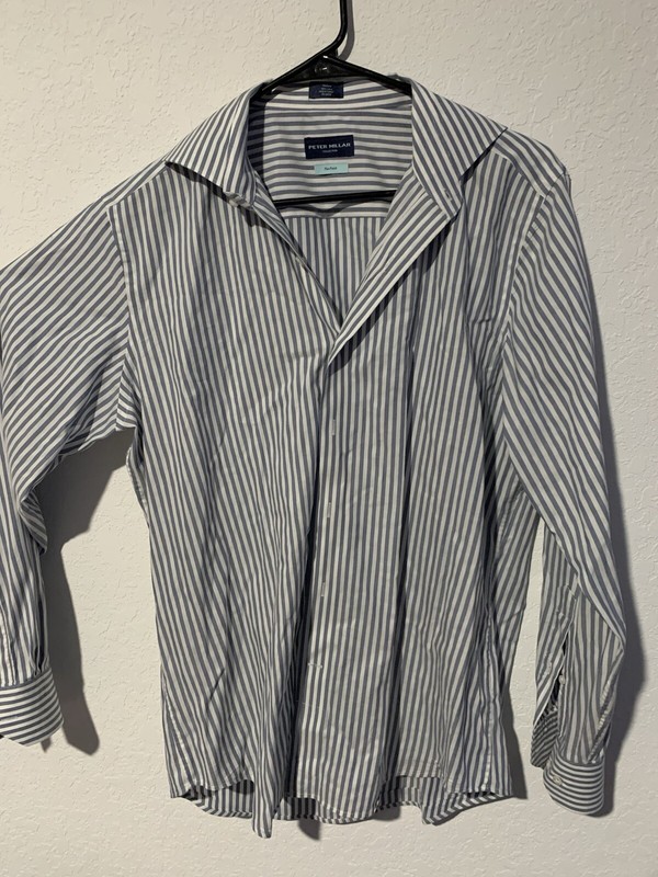 Peter Millar Flex Finish Button Shirt Men Medium White Blue Striped 100% Cotton