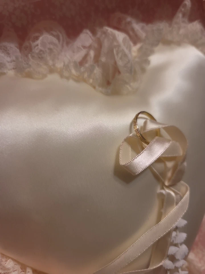 Hortense B Hewitt Co Ivory Satin Heart Shape Ring Pillow - Image 3 of 4