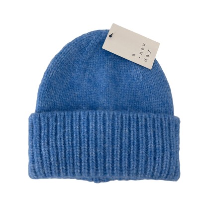 Cuffed Beanie Blue Womens Knit One Size 