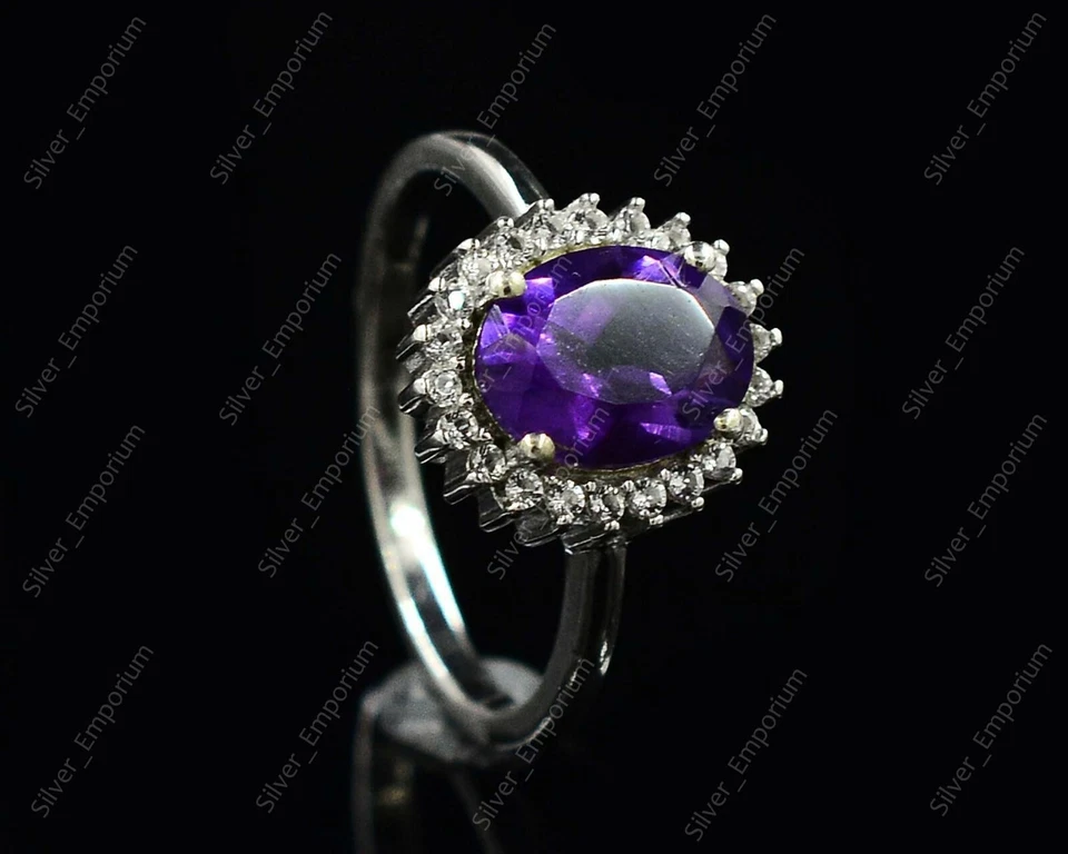 Naturale Ametista Gemma 925 Anello Argento Sterling Orecchini Ciondolo Gioielli - Immagine 3 di 4