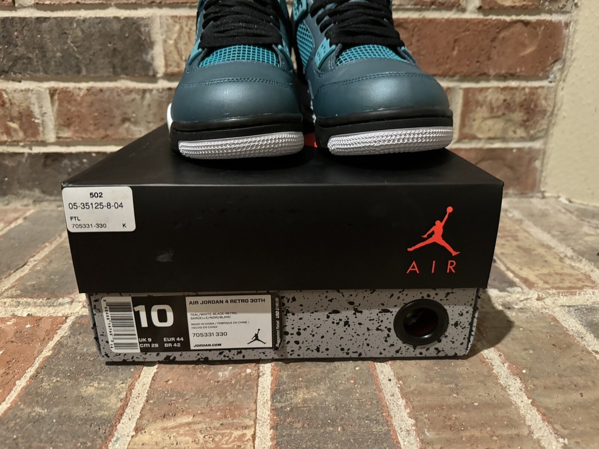 New 10 Nike Air Jordan IV 4 Retro Teal Black 30th Anniversary