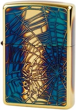 Zippo Skull Spider Etching Gold Brass Oxidized Plating Lighter Japan Limited