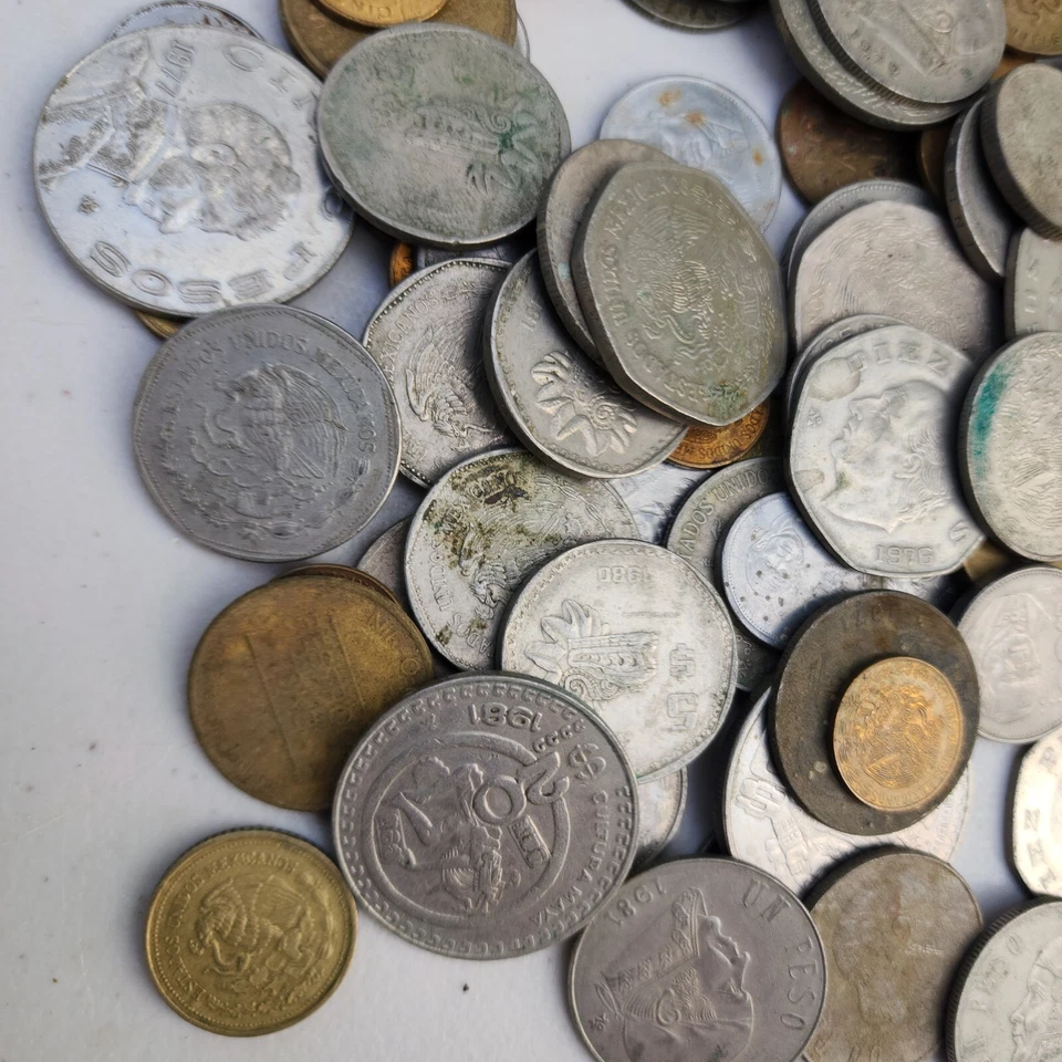 Lote a granel de monedas mexicanas de 1,5 libras de ~150 monedas de México años 70 80 90 2000 Foto 4 de 4