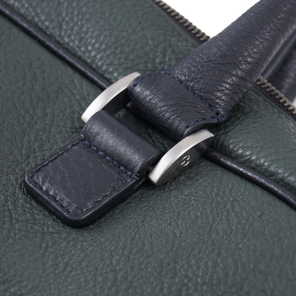 Armani Black Label Dark Forest Green Pebbled Leather Briefcase
