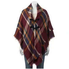 Apt. 9 Womens Plaid Shawl Cape One-Size Lightweight Acrylic Toggle Closure Wrap