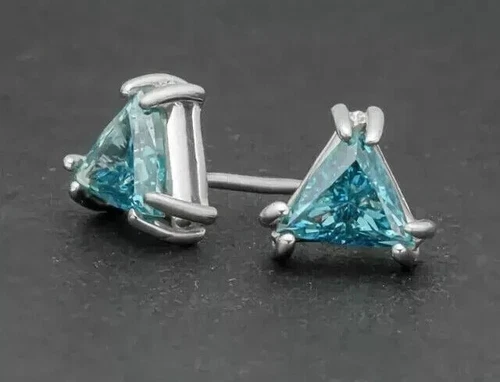2Ct Trillion Lab-Created London Blue Topaz Stud Earrings 14K White Gold Plated