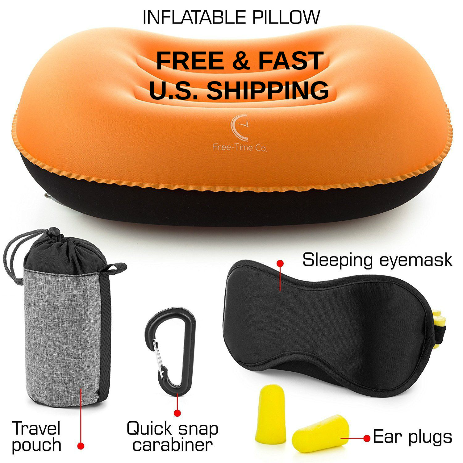 Inflatable Travel Pillow Set with Eye Mask Ear Plugs & Carry Bag - Lightweight Comfort-image