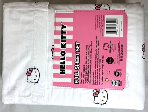 Hello Kitty Full Sheet Set 100% Cotton Includes Flat Fitted Sheets & Pillowcases - Picture 2 of 6