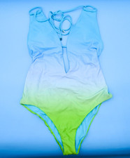 Victorias Secret Large Blue Green Colorblock Padded Halter One Piece Swimsuit VS