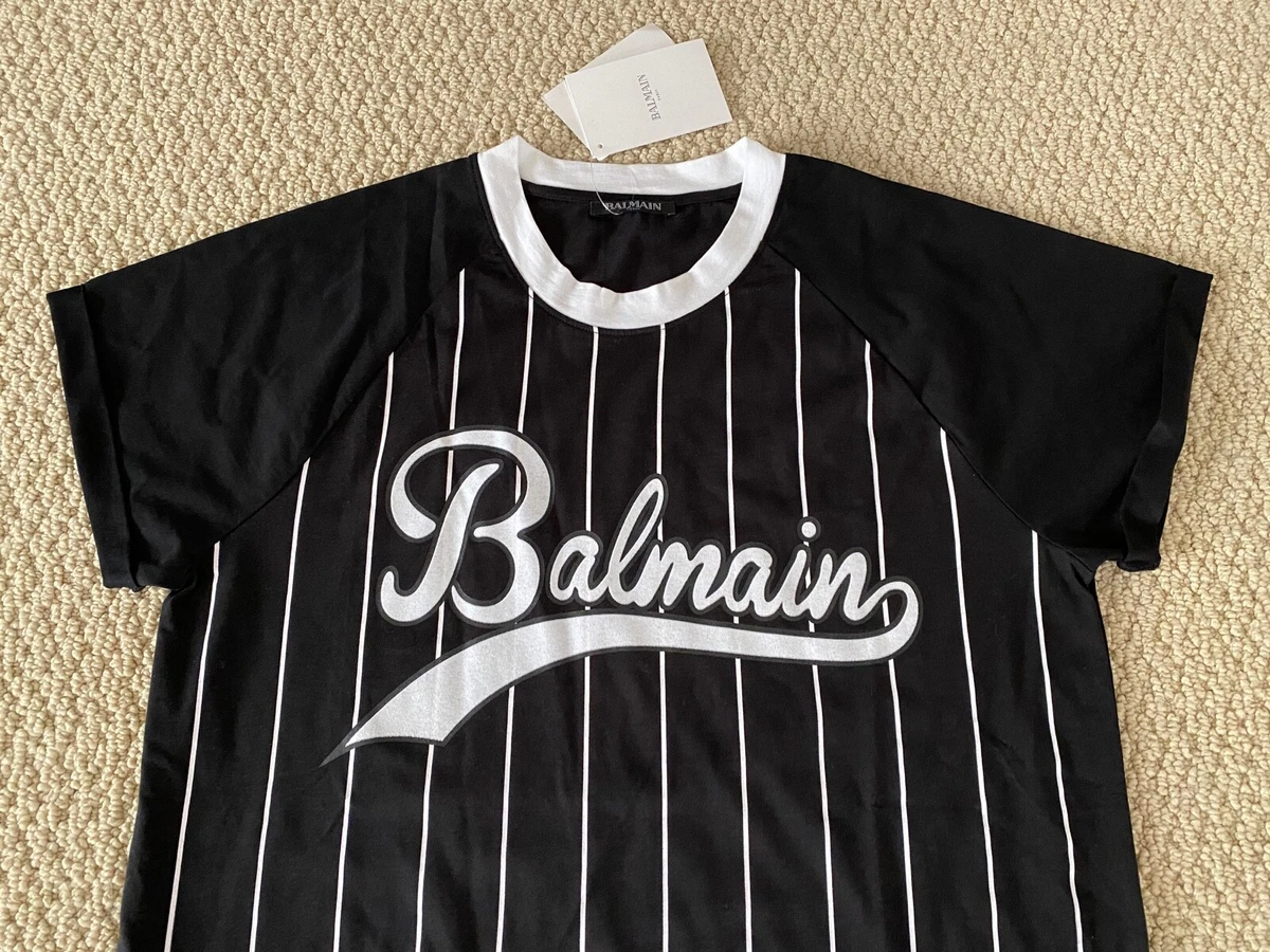 tyv Ambassadør Sport NWT Balmain Black White Striped Logo Baseball Short Sleeve Tee Shirt Sz S $495 | eBay tyv Ambassadør Sport NWT Balmain Black White Striped Logo Baseball Short Sleeve Tee Shirt Sz S $495 | eBay