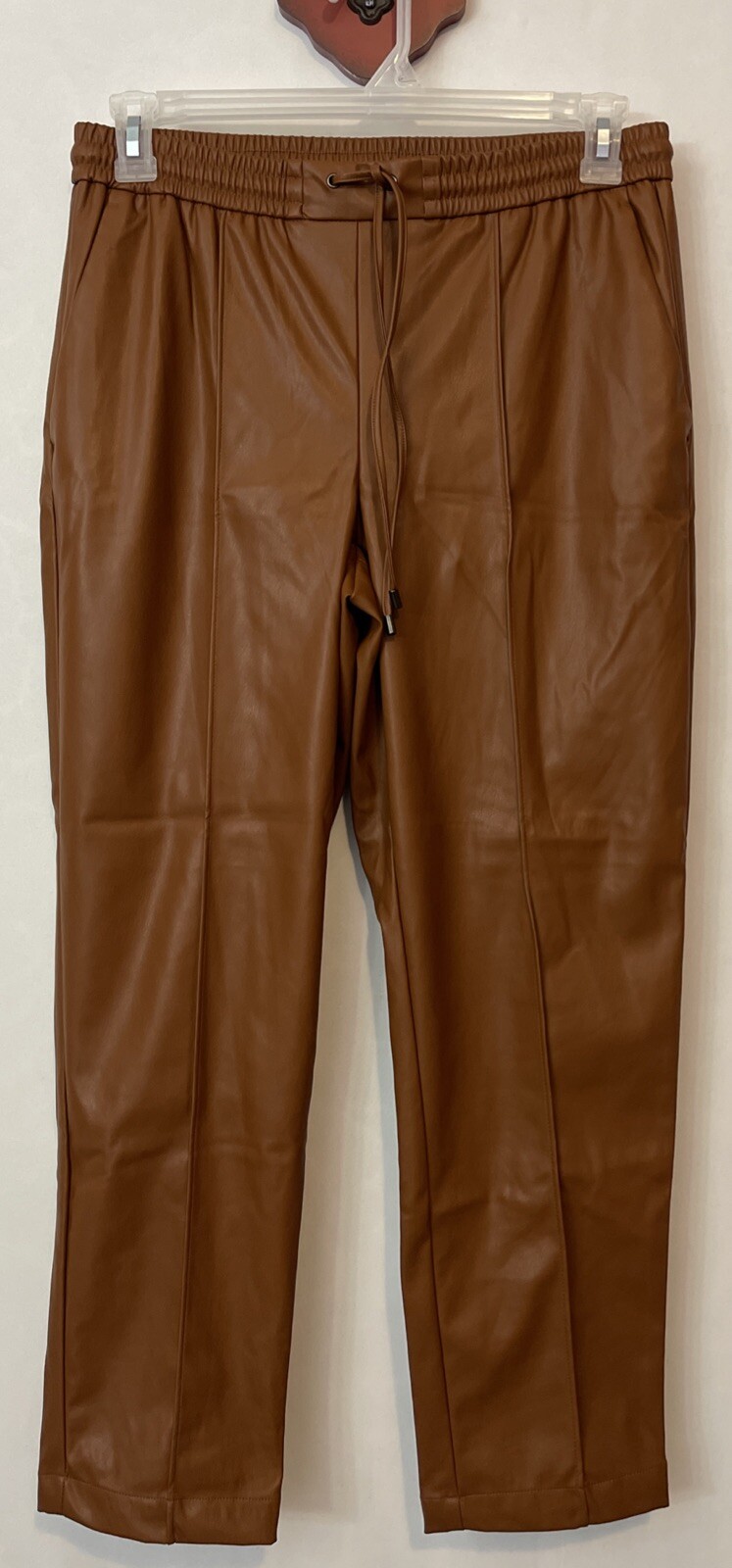 Nine West Womens Brown Faux Leather Elastic Waist Jogger Pants A3877