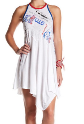 Free People Cal Poly Cool Dress Small 2 4 Red White Blue CrissCross Back Shift 