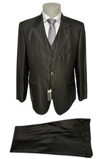GIORGIO REGGIANI men's dress, size 54 Drop 7 black pinstripe 3 pieces wool blend -70 