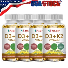 120 Vitamin D3 + K2 (MK-7) Capsules 250mcg For Immune & Bone Health 10,000IU MX