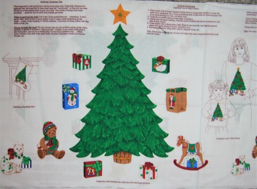 Big & Little Christmas Tree Applique Christmas Cotton Fabric Panel 18" X 44" - Picture 2 of 3
