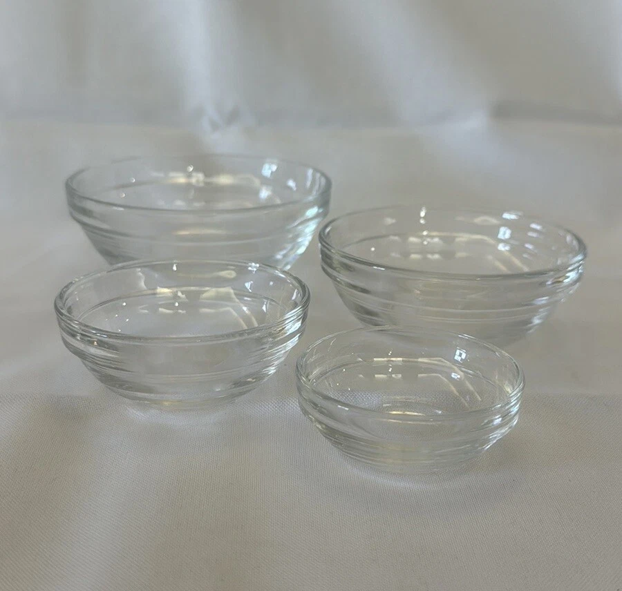 Duralex Arc France Vintage Clear Glass Mixing Seasoning Bowl Set of 4 Bowls