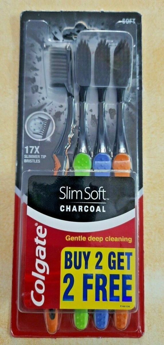 Lot De 12 Brosses à Dents Colgate Slim Soft Charcoal - Poils Souples Au Charbon, Neuf