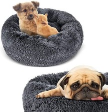 Calming Dog Bed Cat Bed Donut,Faux Fur Dog Bed for Medium Small Dogs , 30"x30" 