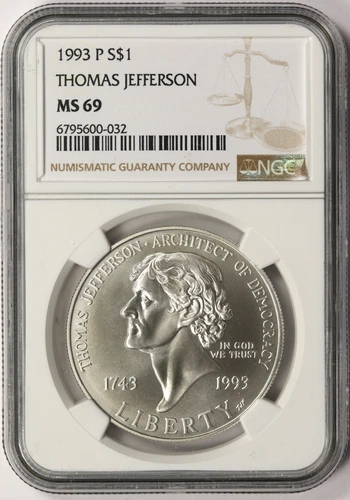 1993-P $1 Thomas Jefferson Commemorative Silver Dollar NGC MS69