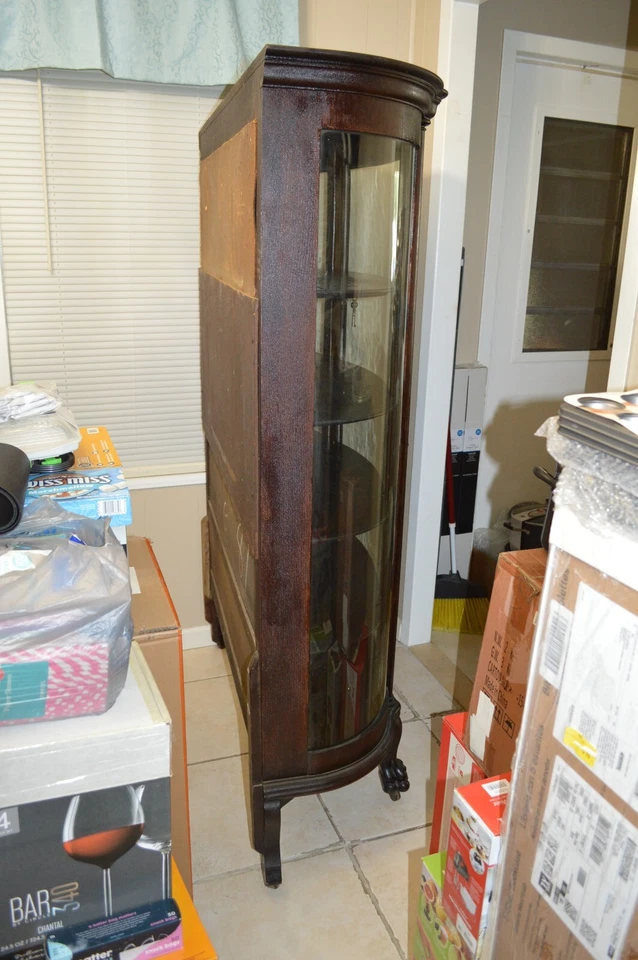 DE COLECCIÓN ~ GABINETE DE PORCELANA DE ROBLE ~ PATAS DE GARRA DE OSO ~ VIDRIO ORIGINAL ~ 1850 - 1899 Foto 4 de 4