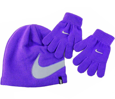 NIKE Little Kids' Swoosh Beanie And Gloves Set sz 4X-6X Hyper