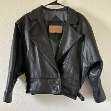 Habitat Vtg Women’s Moto Jacket Size 2 Black Cropped Genuine Soft Leather Retro