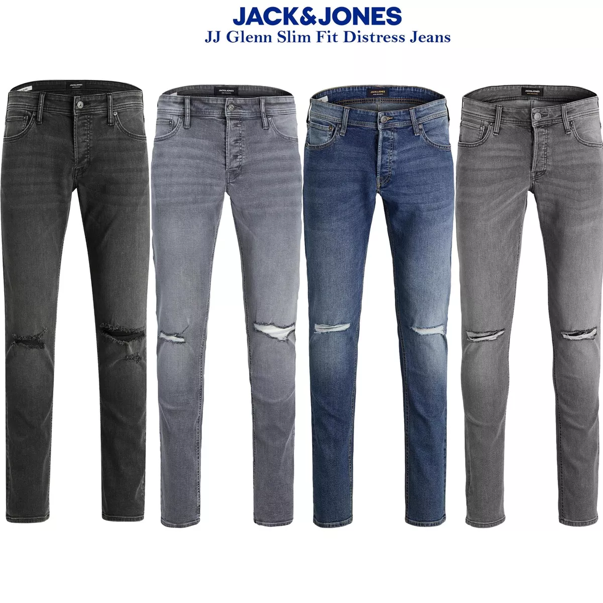 Jack Jones Glenn Original Men's Slim Fit Ripped Jeans Casual Stretch Pants eBay