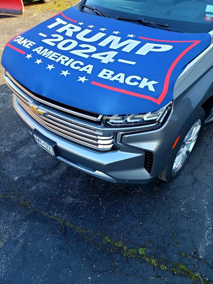 Trump Flag Car Hood Cover Smlng 2024 MAGA Slp-On Washable Elastc - View #10