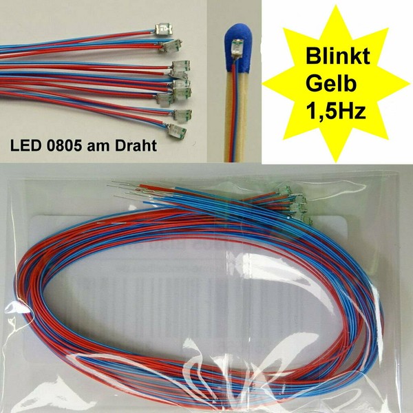 10 StüCk Smd Led 0805 Gelb Blinkt Blinkend Flash 1,5 Hz Mit Microkabel B14/7-image