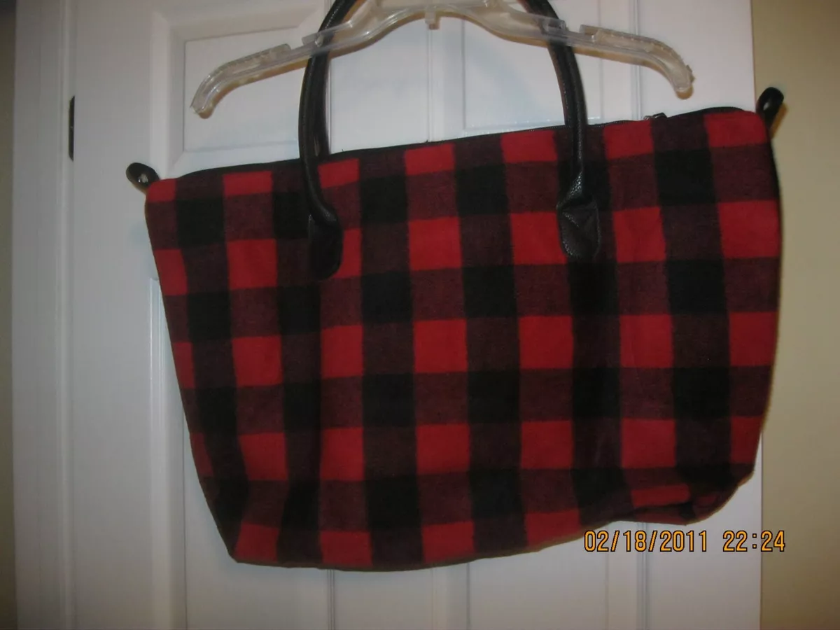 Black Red wool plaid bag purse tote suitcase carry on bag. eBay