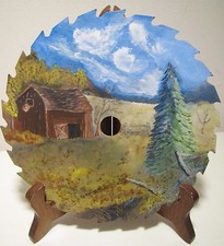 6.75" Hand-Painted Round Saw Blade Farm Country Scene Painting Folk Art Decor