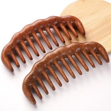 Natural Sandalwood Hair Comb Wide  Fine Tooth Anti Static Beard Styling Tool