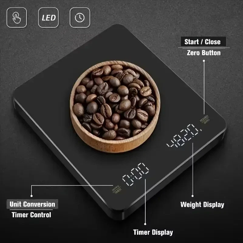 Digital Espresso Coffee Scale with Timer Pour Over Scale LCD Display 3kg/0.1g