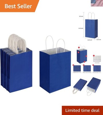 50 Pack 5.25x3.25x8.25 Inch Small Royal Blue Kraft Paper Bags with Handles Bu...