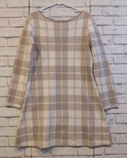 Tahari Women's Size M Sweater Dress Beige Tan Check Long Sleeve Stretch Comfort