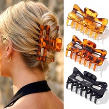3 PCS French Medium Acrylic Hair Claw Clips 3.4 Inch Tortoise Black Styling
