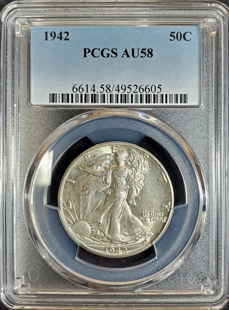 AU 58 Graded 1942 Year Liberty Walking Half Dollars (1916-1947